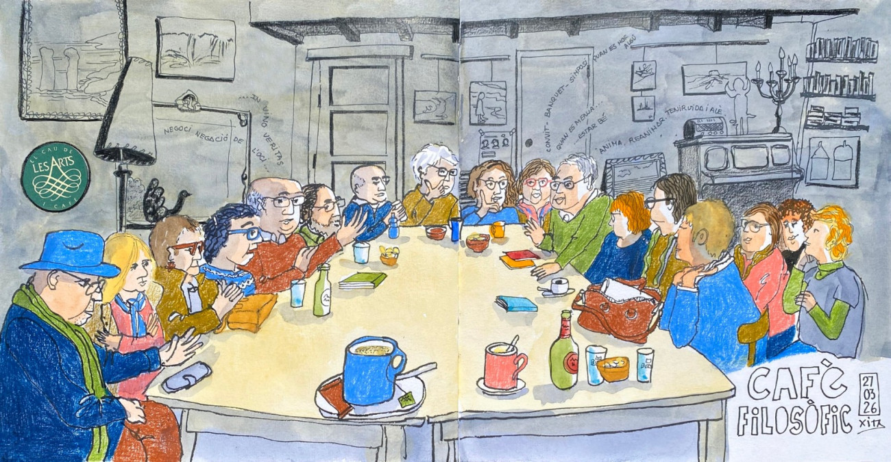 Dibujo del Café Filosofico de Esplugues realizado por Xita Camps