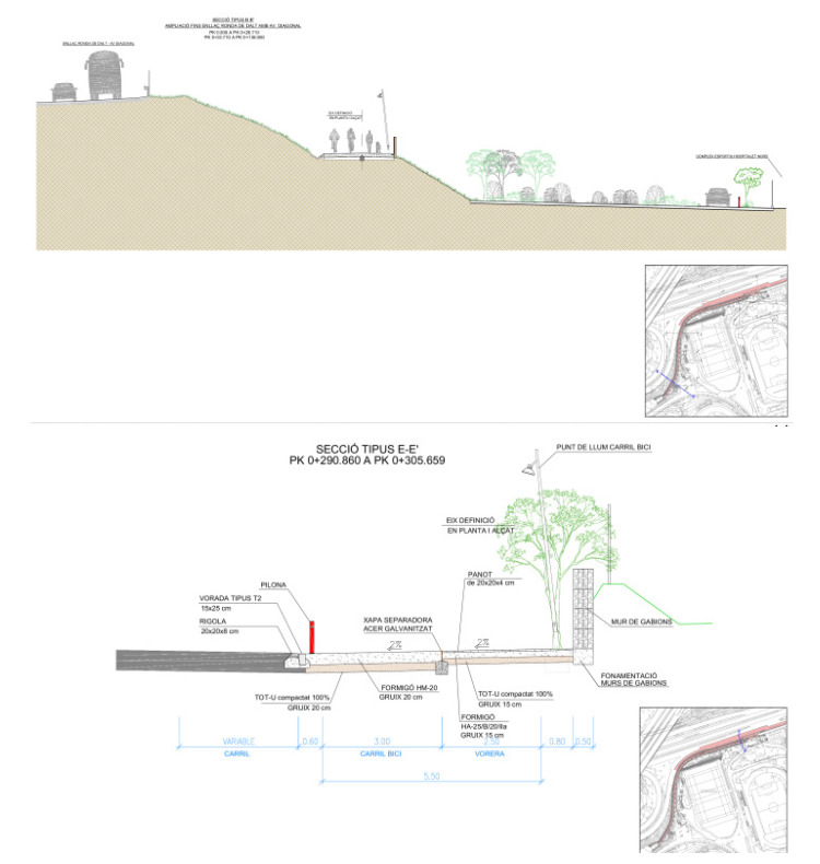 Plano de sección de la obra en la Ronda de Dalt con la Diagonal