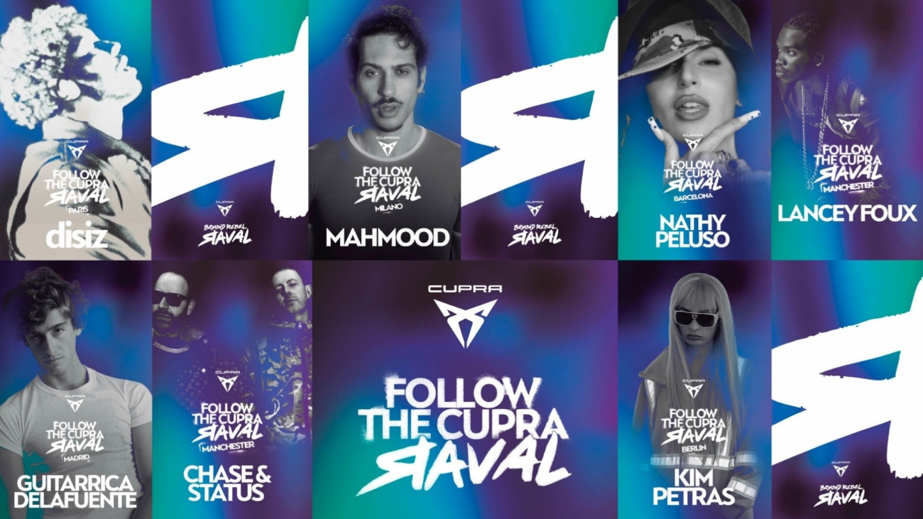 Collage dels diferents artistes que han actuat aquest dijous en fins a 12 ciutats de tot el món en el llançament global del Cupra Raval
