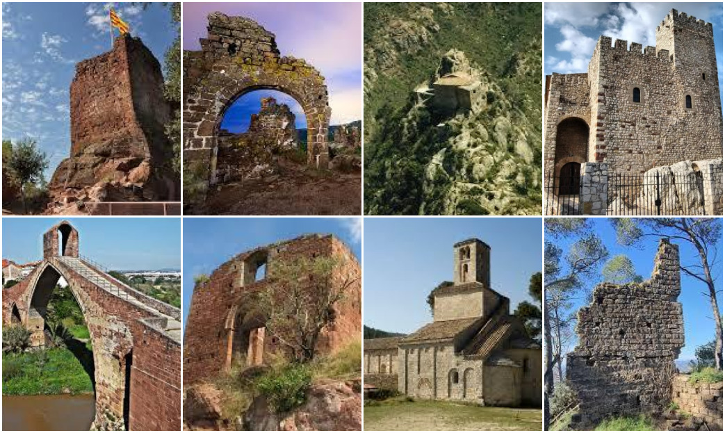 Collage de diferents exemples de l’arquitectura romànica a diversos municipis del Baix