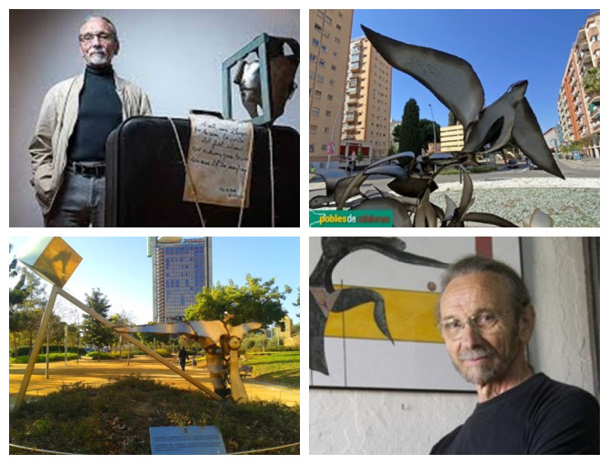 Imatges d’obres a places i carrers de l’Hospitalet juntament amb l’artista en diferents moments de la seva vida