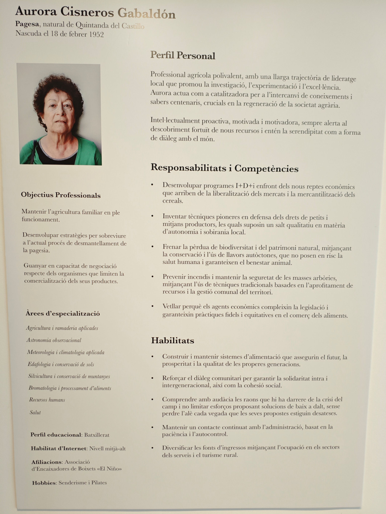 Asunción Molinos. Currículum campesina, 2015 (provocador y próximo a la sátira)