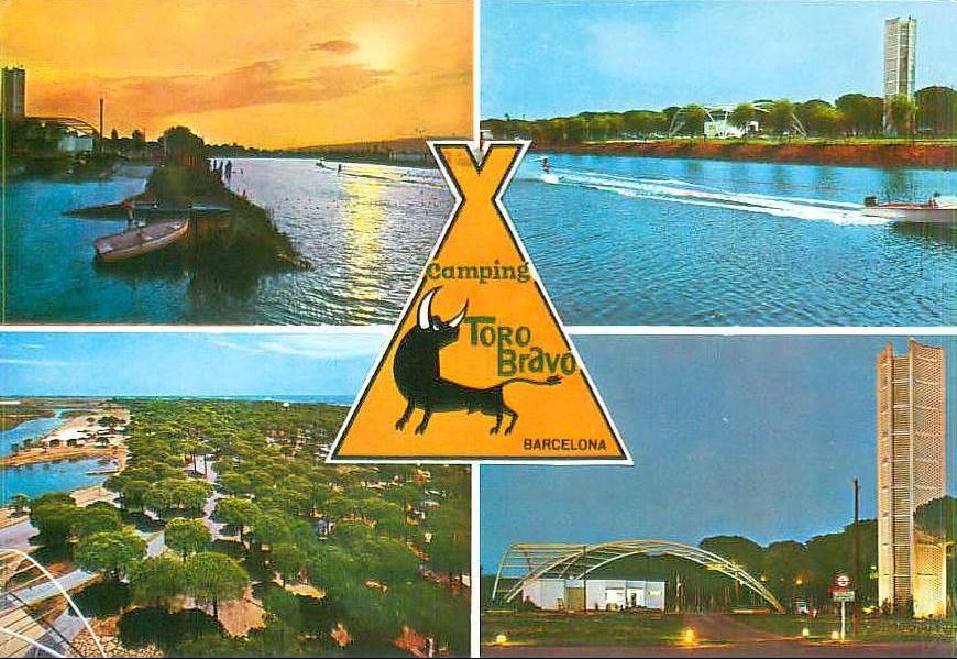 Postal con diferentes imágenes históricas del camping El Toro Bravo