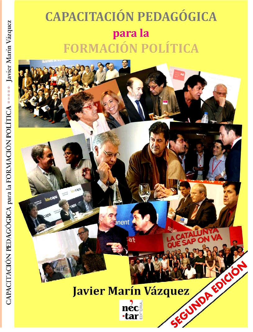 Detall de la portada del llibre, profusament il·lustrada amb fotos de Javier Marín al costat de destacats líders socialistes, partit en què va militar