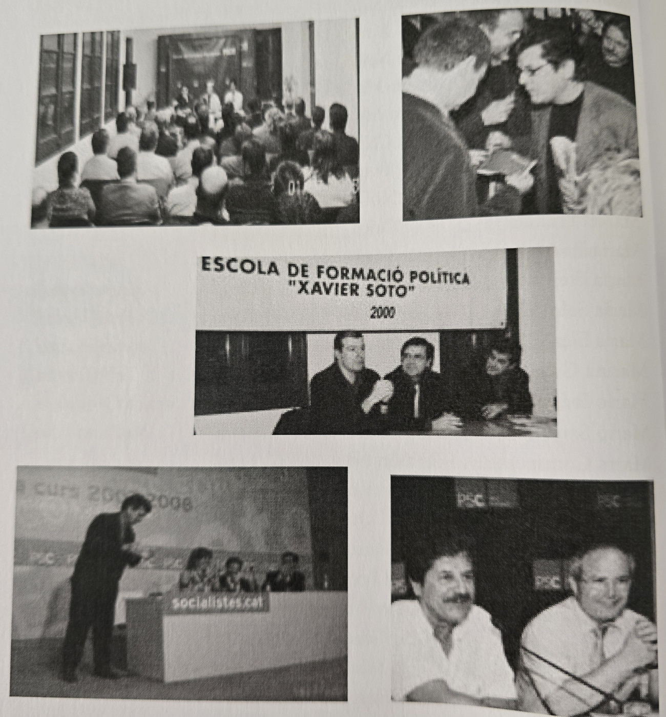 Algunes de les imatges que il·lustren el llibre, moltes de les quals de l’Escola de Formació Política Xavier Soto, en què apareix l’autor, en l’última, al costat de José Montilla