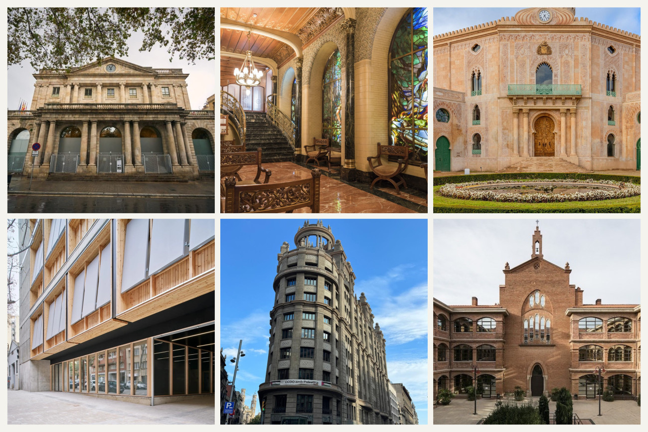 A Barcelona es poden visitar la Llotja de Mar, el Palau Montaner, el Palau del Marquès d’Alfarràs, al Parc del Laberint d’Horta, l’habitatge cooperatiu La Chalmeta, l’edifici de CCOO de Catalunya i el Col·legi Sant Ignasi–Jesuïtes de Sarrià.