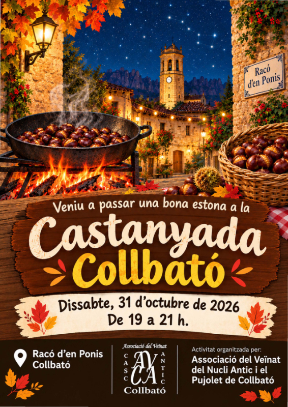 La castañada de Collbató invita ver atardecer desde las faldas de Montserrat en la última población del norte del Baix Llobregat